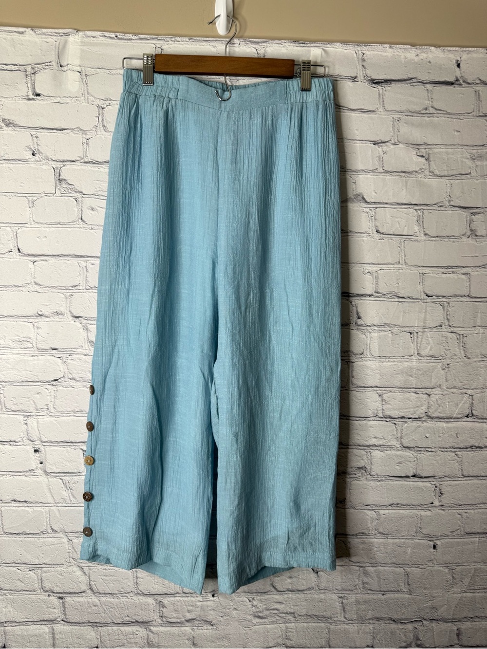 Coco and Carmen Light Blue Wide Leg Pants with Side Buttons s/m